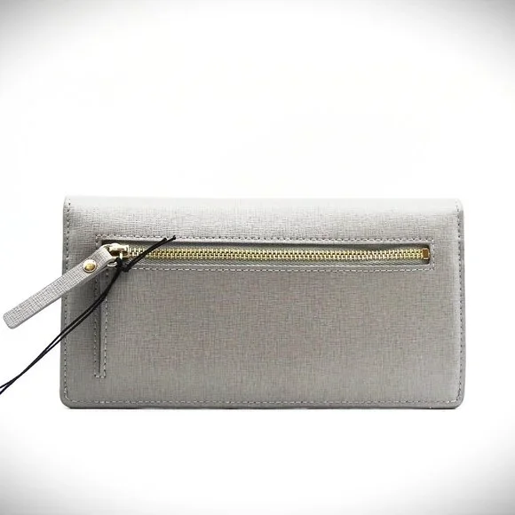 FURLA Grey Saffiano Leather Gold Plated Logo Bifold Wallet - Picture 3 of 8